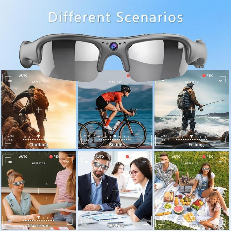 HD 1080P Wifi Connection Sports Sunglasses, Stereoscopic Glasses with Camera Recording Glasses, Action Camera Glasses for Outdoor Sports, Wearable, Touch Control Glasses, Wireless Audio Glasses