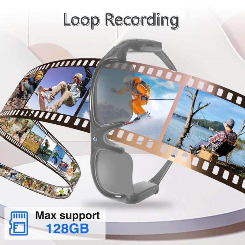 HD 1080P Wifi Connection Sports Sunglasses, Stereoscopic Glasses with Camera Recording Glasses, Action Camera Glasses for Outdoor Sports, Wearable, Touch Control Glasses, Wireless Audio Glasses