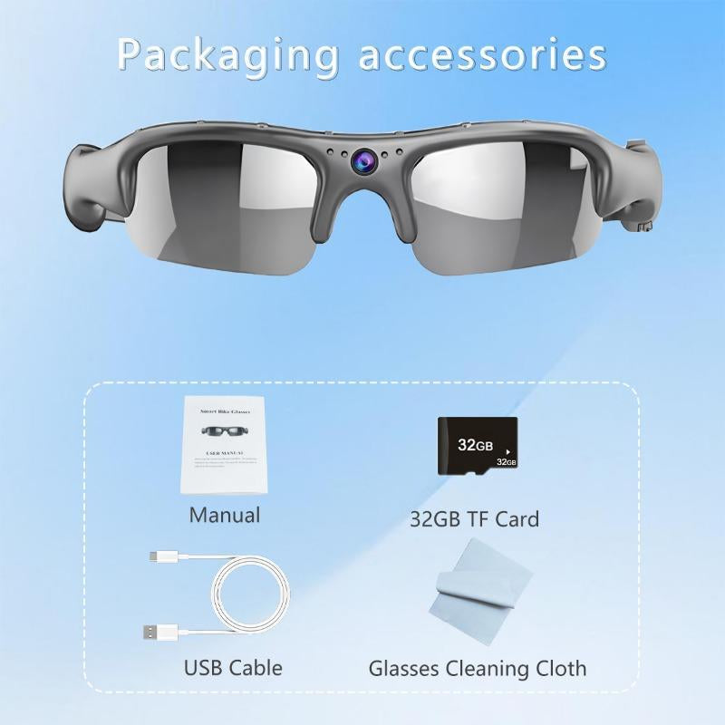 HD 1080P Wifi Connection Sports Sunglasses, Stereoscopic Glasses with Camera Recording Glasses, Action Camera Glasses for Outdoor Sports, Wearable, Touch Control Glasses, Wireless Audio Glasses