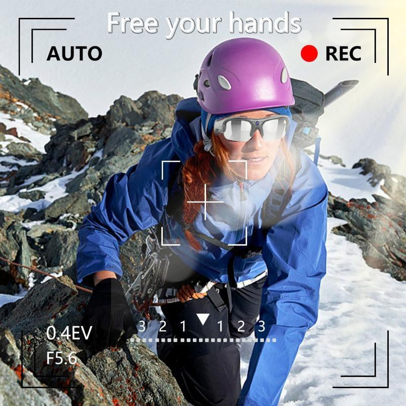 HD 1080P Wifi Connection Sports Sunglasses, Stereoscopic Glasses with Camera Recording Glasses, Action Camera Glasses for Outdoor Sports, Wearable, Touch Control Glasses, Wireless Audio Glasses