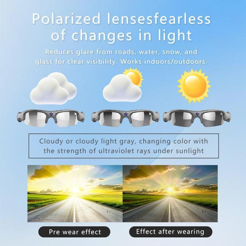 HD 1080P Wifi Connection Sports Sunglasses, Stereoscopic Glasses with Camera Recording Glasses, Action Camera Glasses for Outdoor Sports, Wearable, Touch Control Glasses, Wireless Audio Glasses